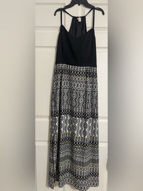 J.Crew Black White Geometric Maxi Dress Size 8 Citron Accent Boho Resort